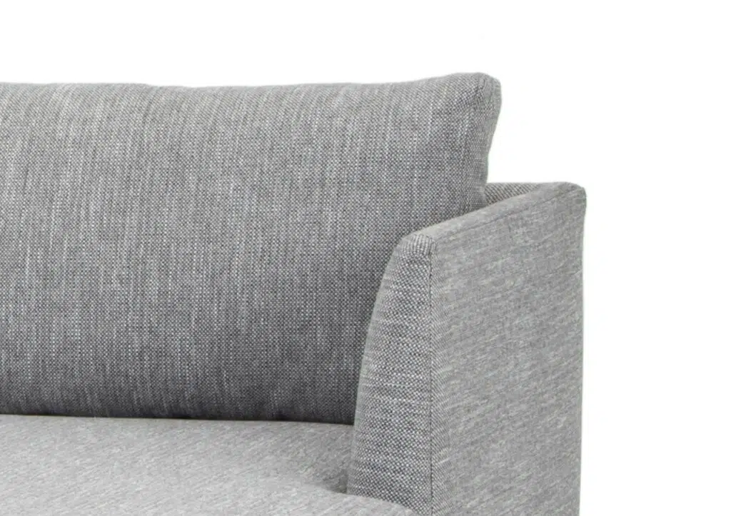 Scandinavian 3 Seater Sofa with Right Chaise, Grey Fabric, Natural Legs