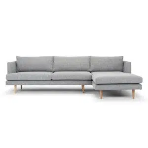 Scandinavian 3-seater sofa with chaise, graphite grey, natural legs