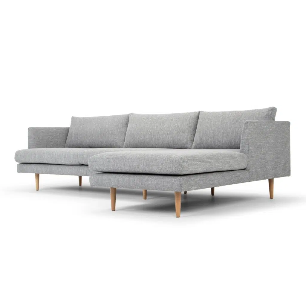 Scandinavian Sofa Grey 3-Seater with Right Chaise Natural Legs