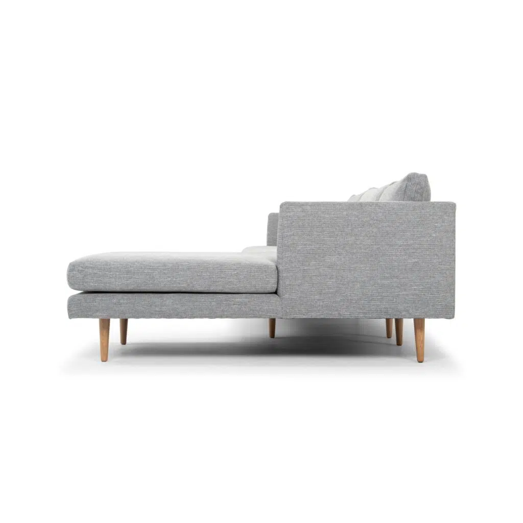 Scandinavian 3-seater sofa with chaise, graphite grey, natural legs