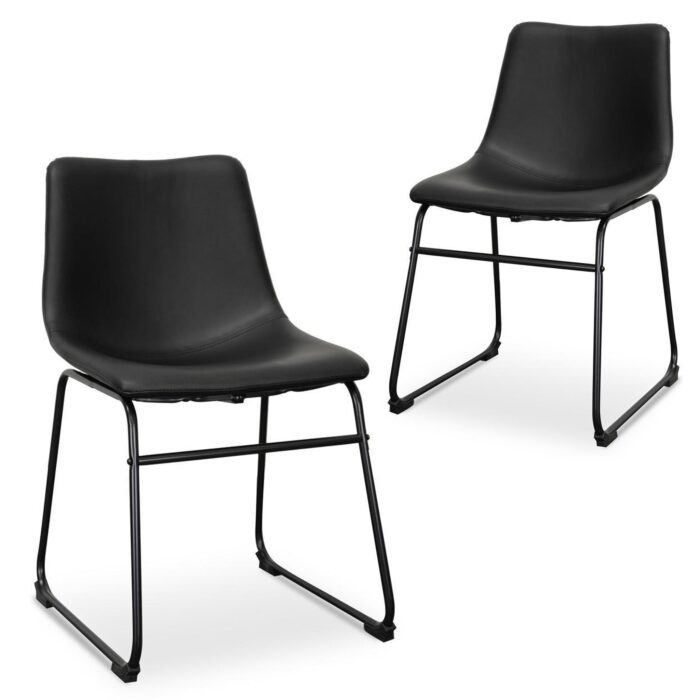 Atlas Dining Chair Black PU Set 2 Modern Ergonomic
