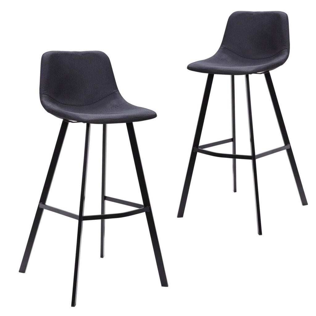 Urban 80cm Bar Stool Set, Black Fabric, Modern Design