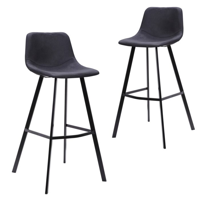 Urban 80cm Bar Stool Set, Black Fabric, Modern Design