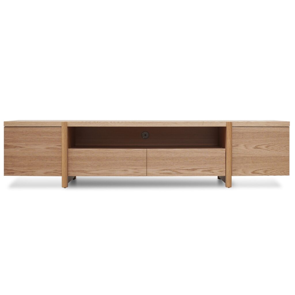 Calla TV Unit Natural 2.1m with spacious storage and rustic legs
