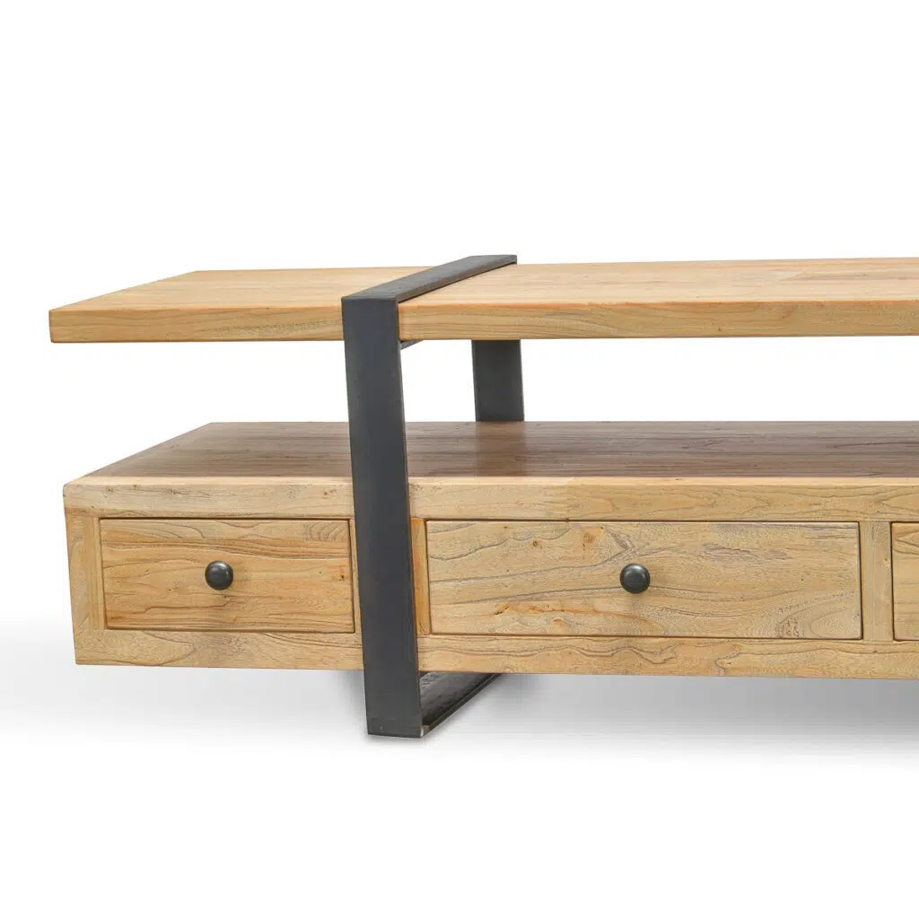 Legacy Reclaimed 2.2m TV unit, rustic elm, metal accents, industrial style