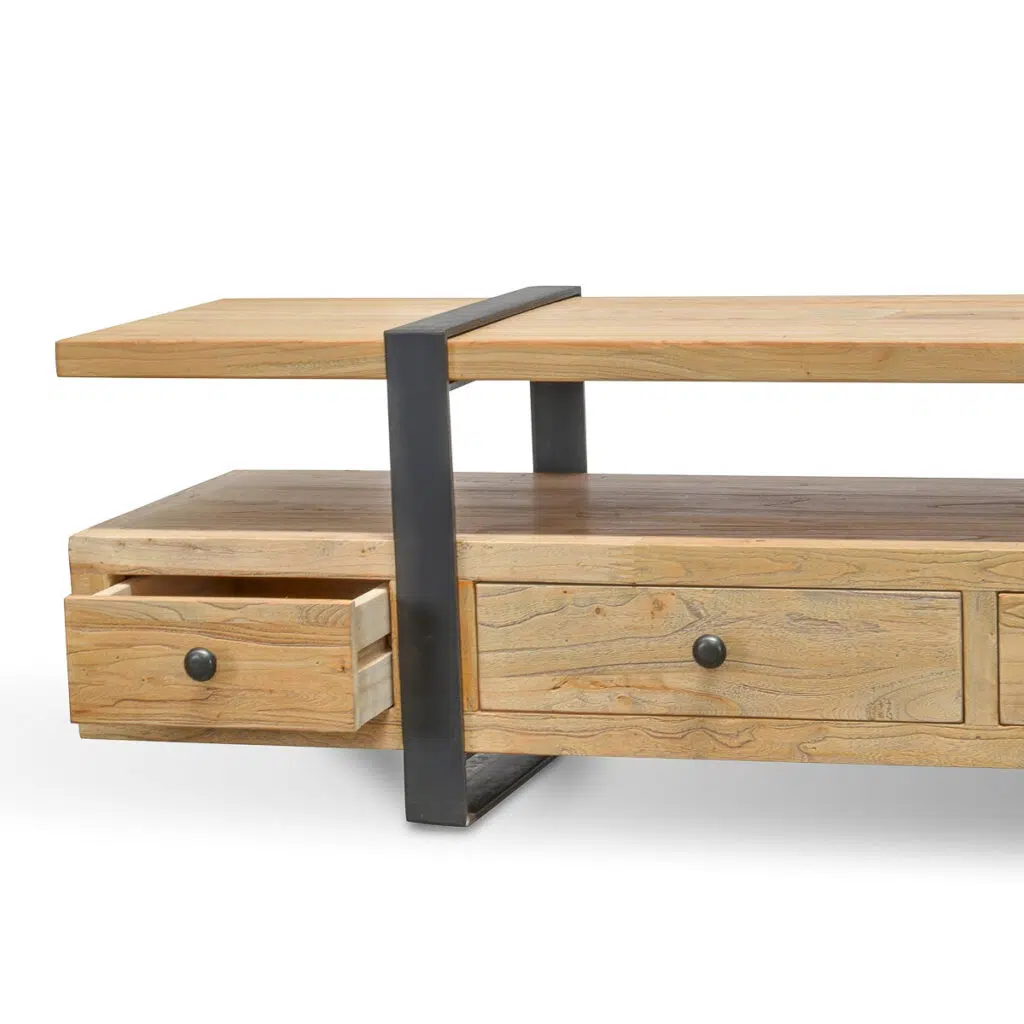 Industrial 2.2m TV unit, reclaimed wood, metal accents, spacious, easy assembly