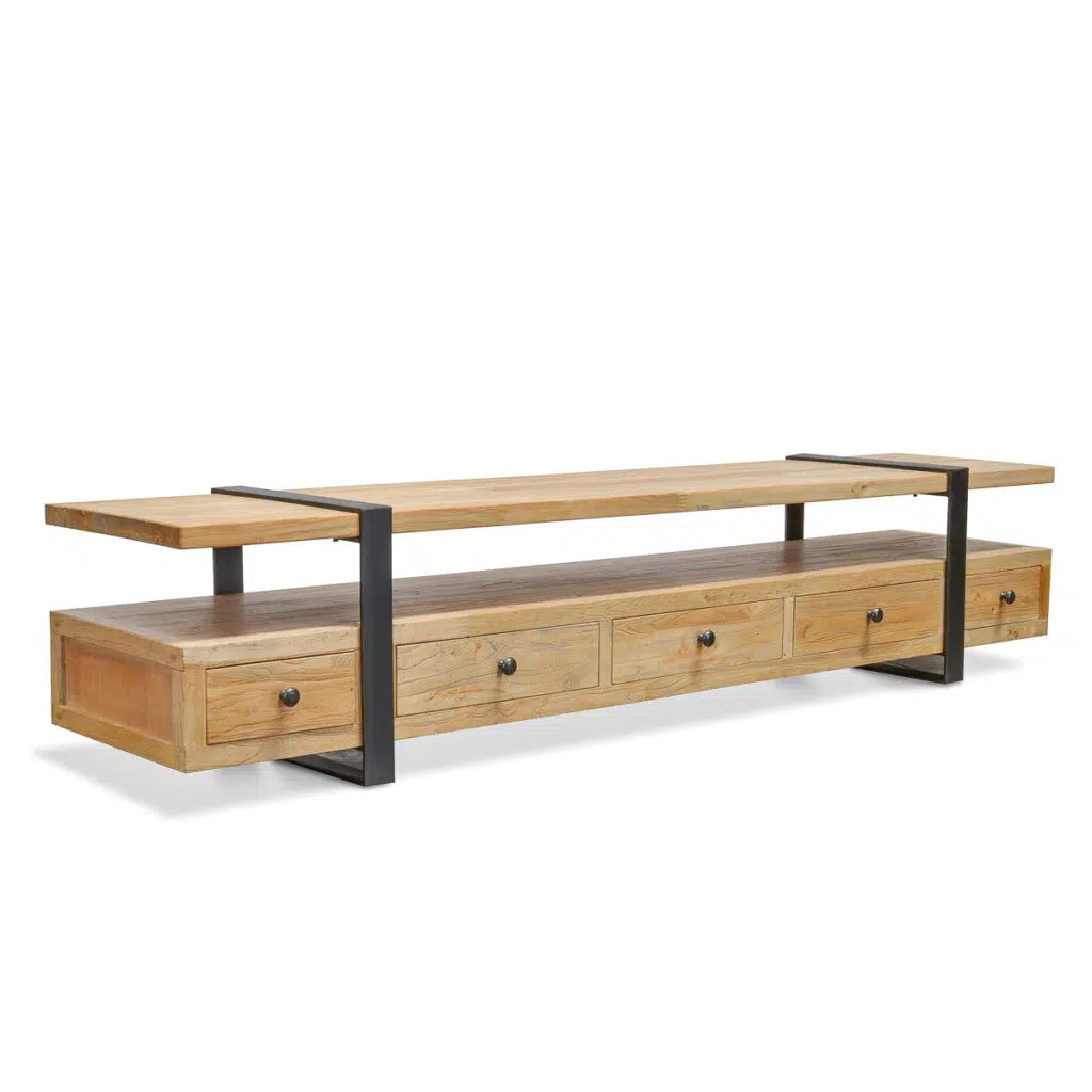 Legacy Reclaimed Elm 2.2m TV Unit, Industrial Style, Rustic Timber, Metal Accents