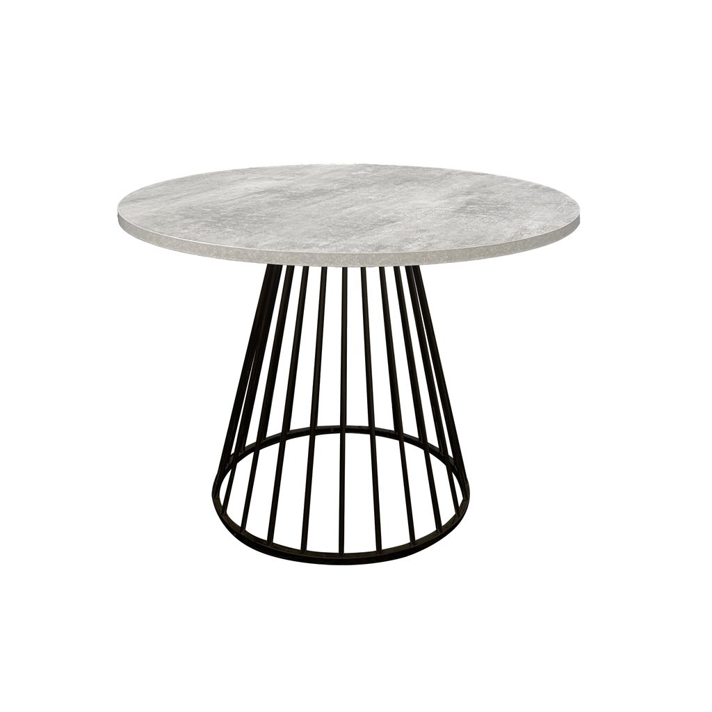 Elowyn 1.2m round dining table with grey sintered stone top and black timber legs