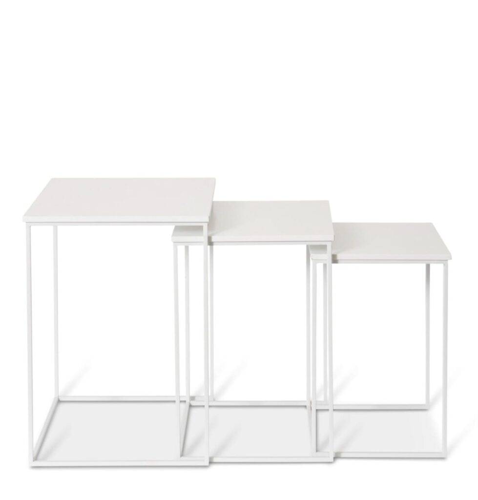 Duke Square Side Table Set 3 White 42x42x55cm Storage