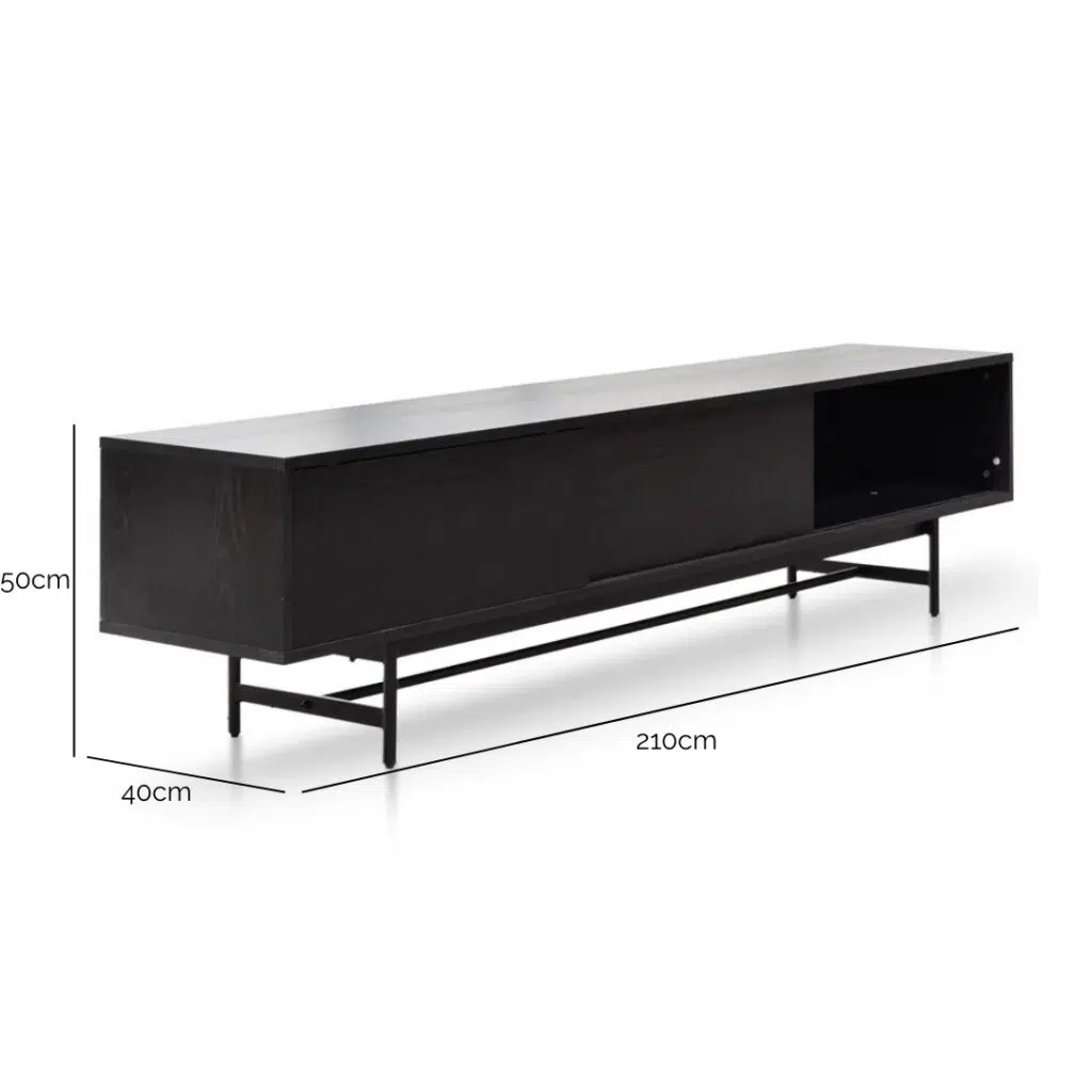 Giselle 2.1m wooden TV unit full black modern design sleek lines storage compartments