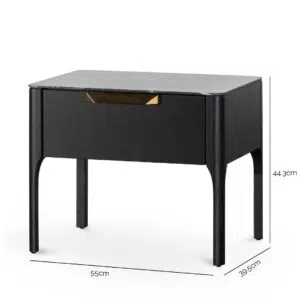 Seren bedside table black frame with porcelain marble top modern industrial design