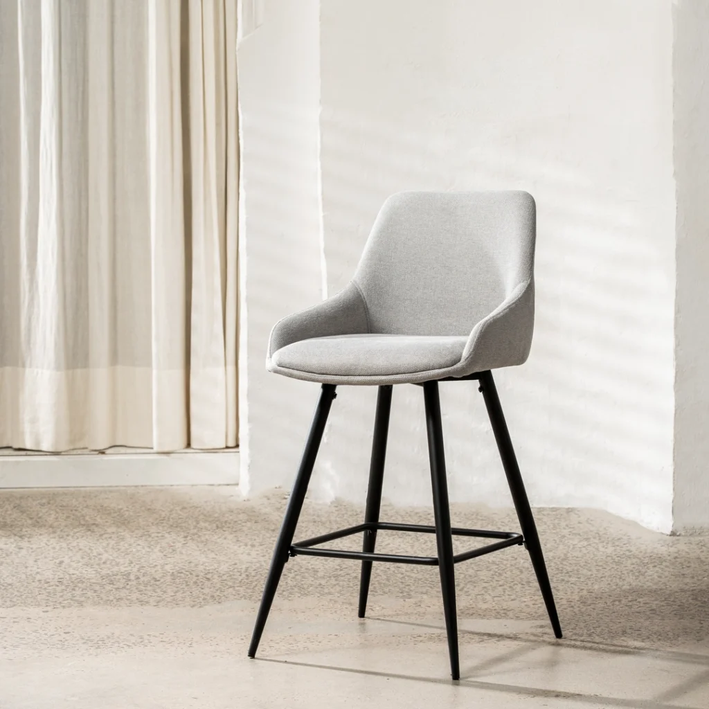 Ashton silver grey bar stools set of 2 modern design with black metal frame for kitchen island