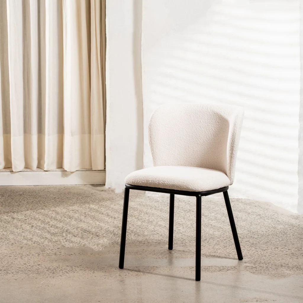 Alaska white dining chairs set of 2 modern boucle fabric black frame contemporary design