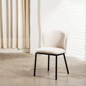 Alaska white dining chairs set of 2 modern boucle fabric black frame contemporary design