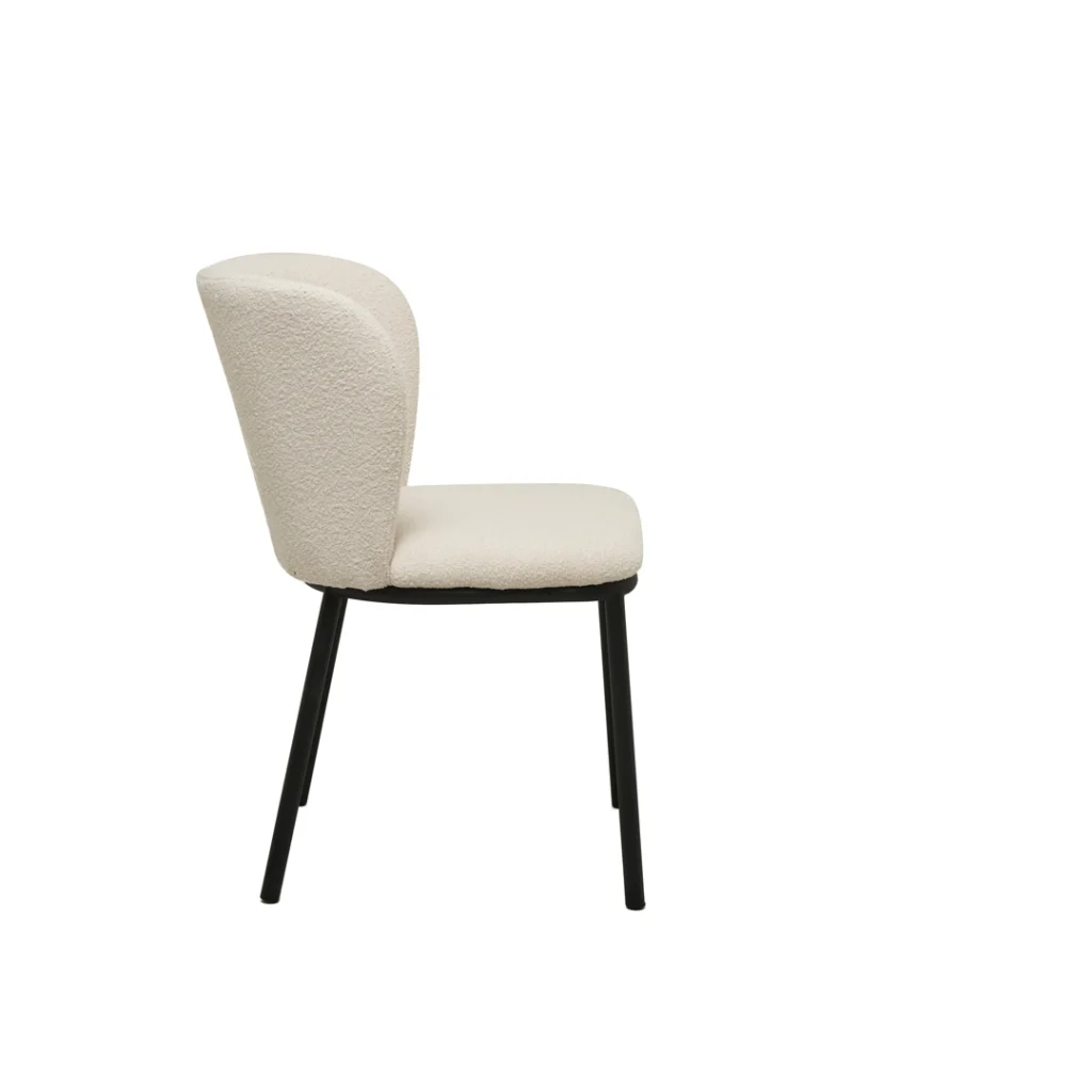 Alaska white dining chair set of 2 with angled metal frame and boucle fabric