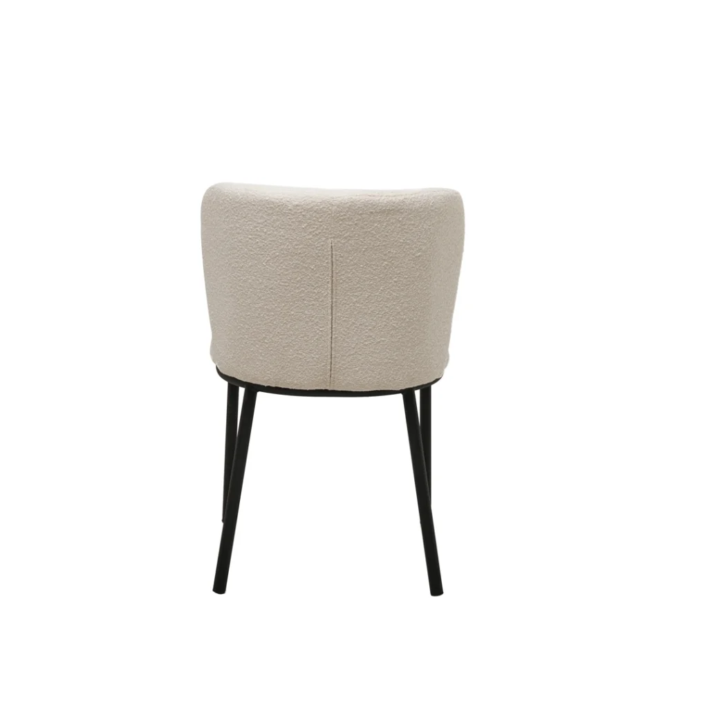 White Alaska dining chairs set of 2 with boucle fabric and black metal frame for modern spaces