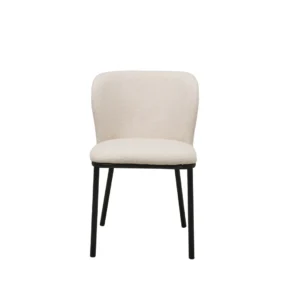 White Alaska dining chairs set of 2 with boucle fabric and black metal frame for modern spaces