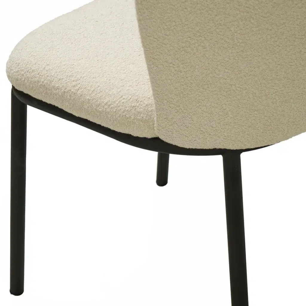 White Alaska dining chairs set of 2 with boucle fabric and black metal frame for modern spaces