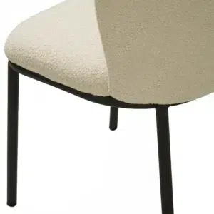 White Alaska dining chairs set of 2 with boucle fabric and black metal frame for modern spaces