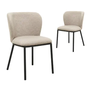 Modern latte boucle dining chairs with black metal frame for contemporary spaces