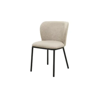 Modern latte boucle dining chairs with black powder-coated frame for contemporary spaces