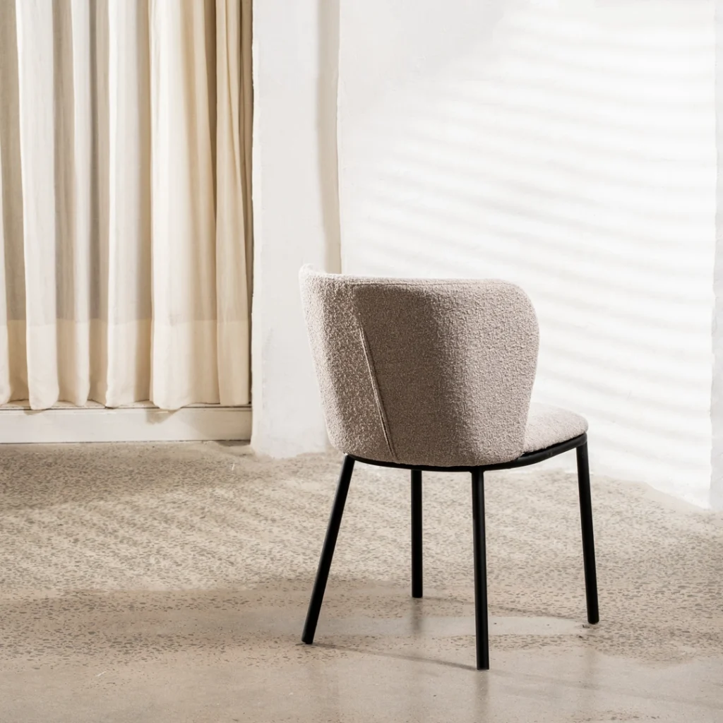 Alaska dining chairs latte set of 2 modern boucle upholstery black metal frame