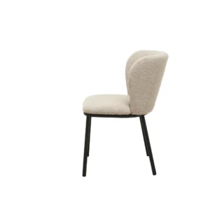 Modern latte boucle dining chairs with black powder-coated frame for versatile interiors