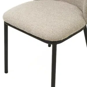 Modern latte boucle dining chairs with black metal frame and ergonomic design for stylish comfort