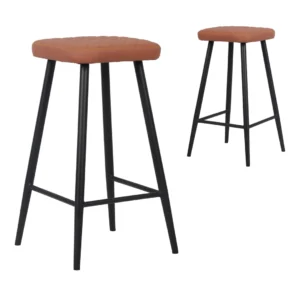 Aruba tan bar stools set of 2 modern minimalist design with PU seat and metal base