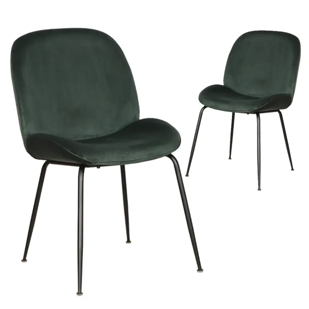 Elegant emerald velvet dining chairs with black frame set of 2 for modern spaces