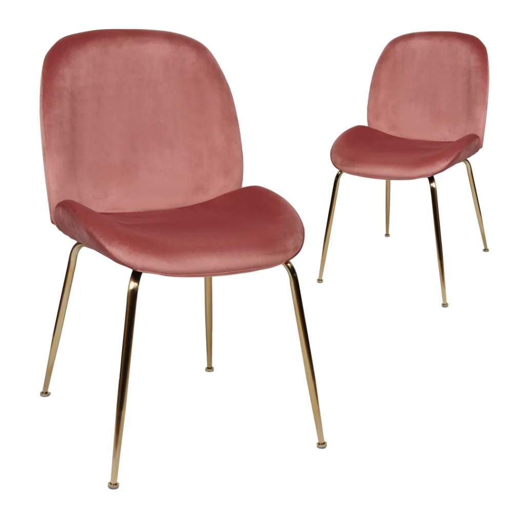Asta dining chairs blush velvet and gold frame set of 2 modern contemporary style