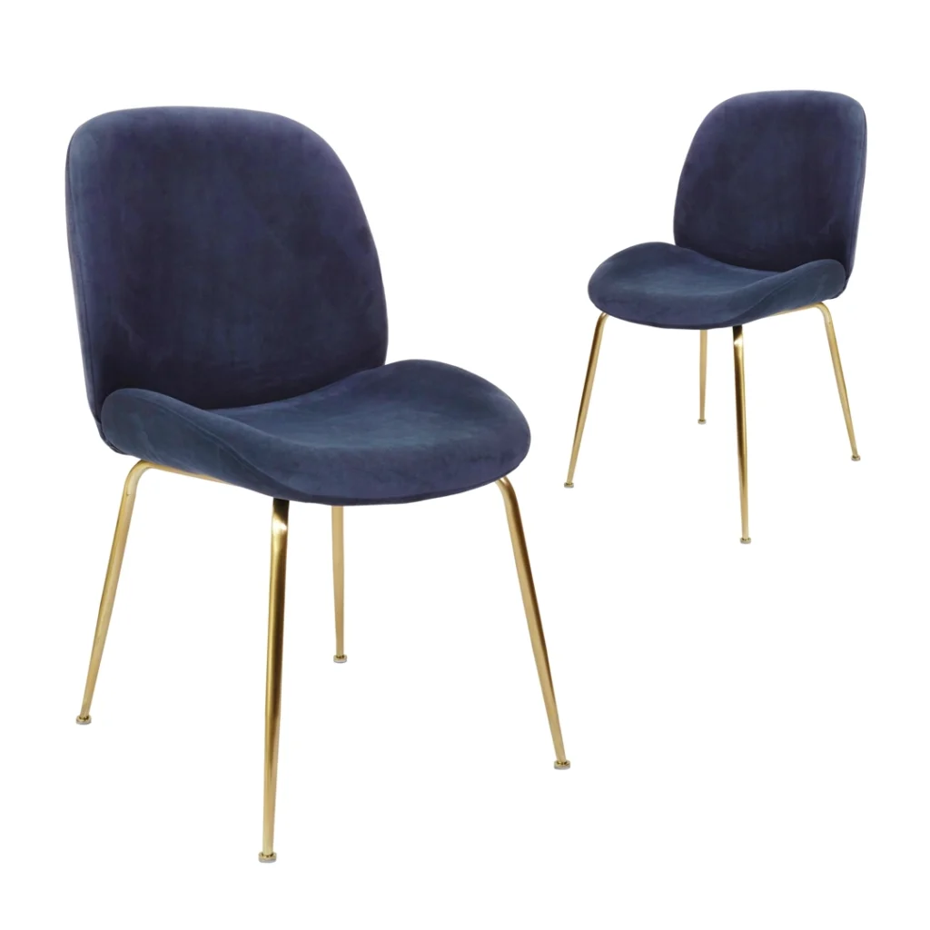 Asta dining chairs in ink velvet with golden legs for modern elegance and comfort