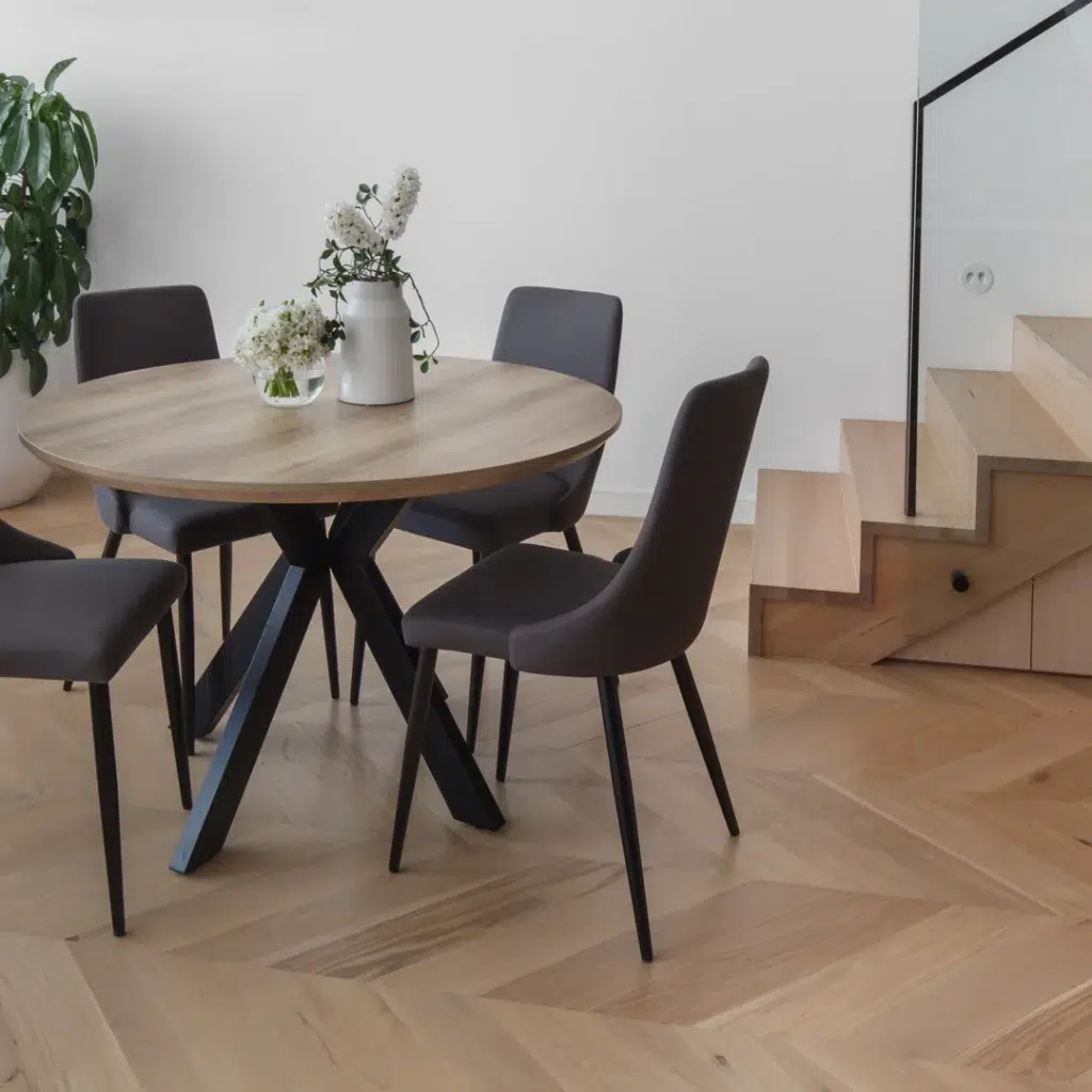 Grey fabric dining chairs with black metal legs set of 2 for modern kitchen or dining room