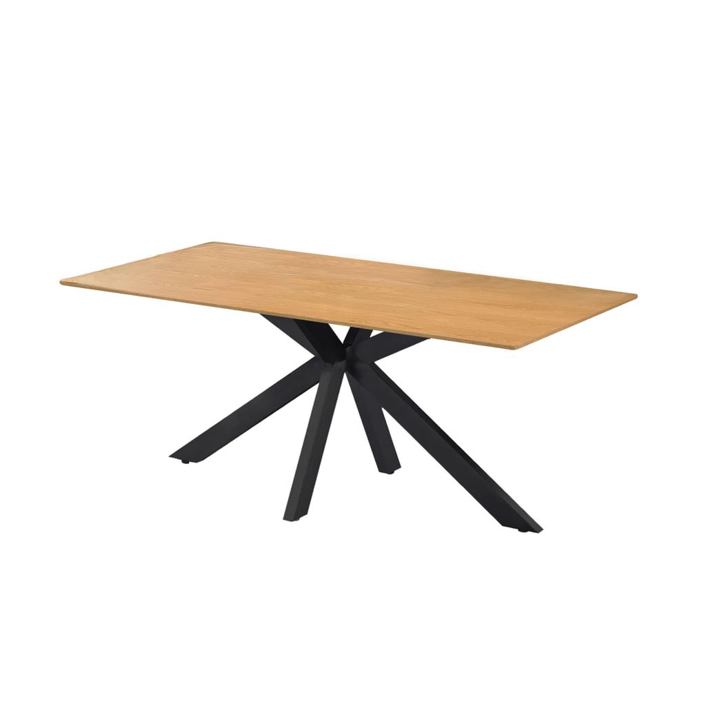 Aria 1.8m rectangular dining table with timber veneer top and modern black metal base