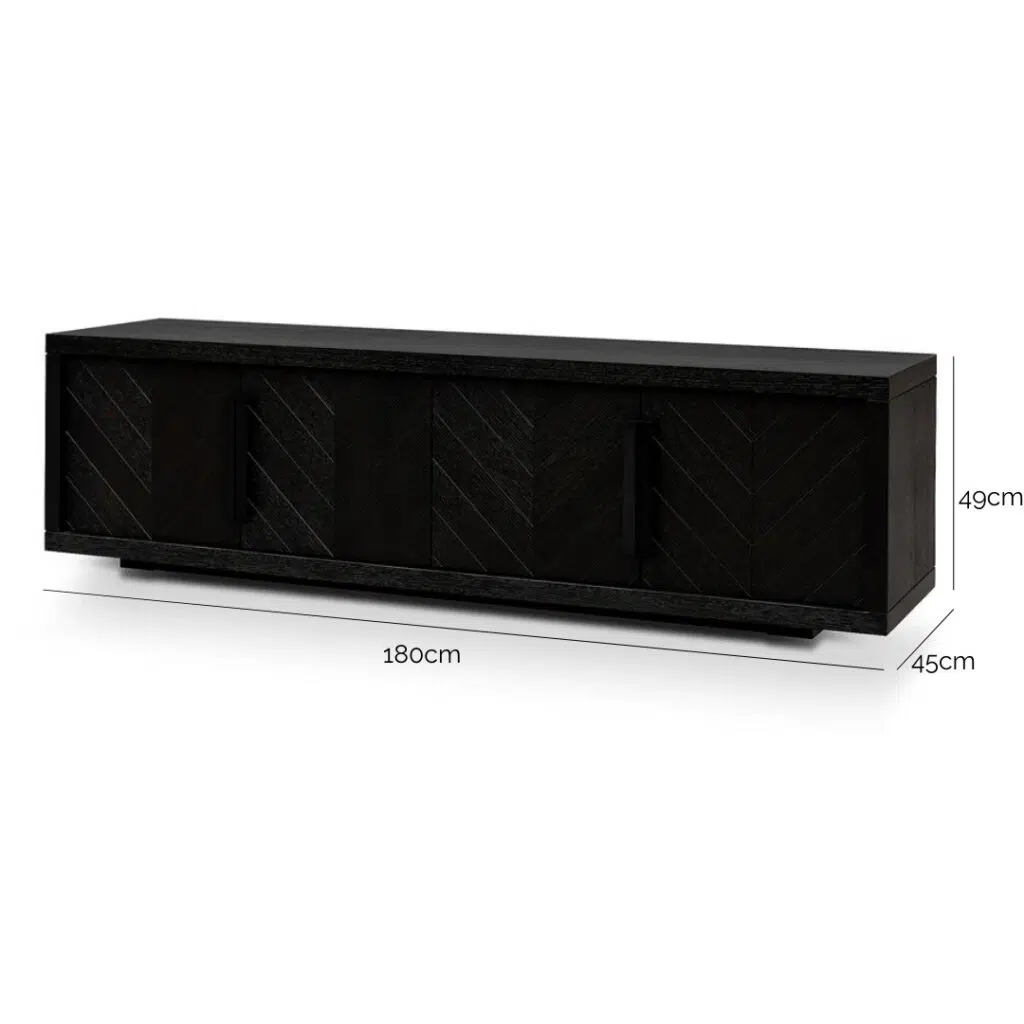 Modern 1.8m textured espresso black TV entertainment unit with storage and cable management