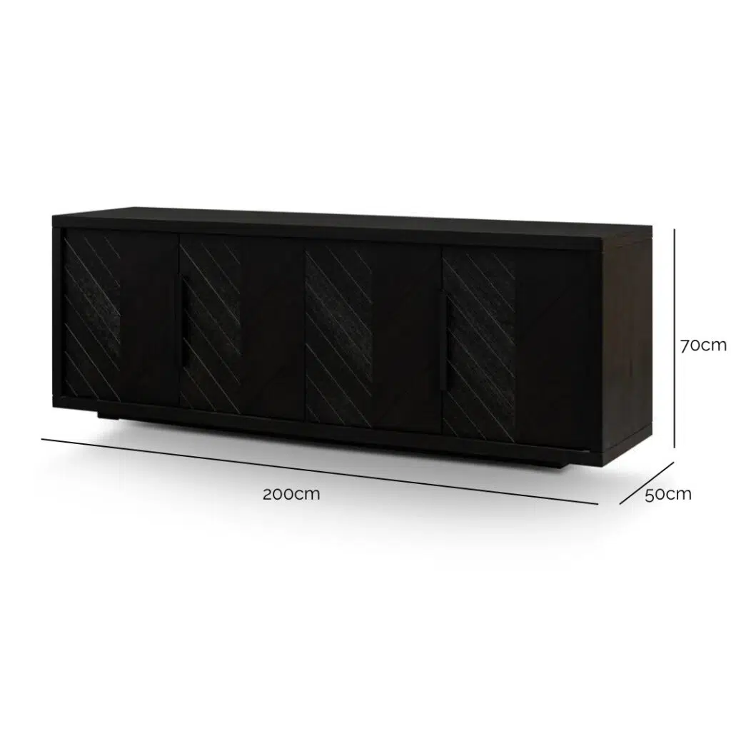 Arlo 2m buffet unit with textured espresso black finish and matte black handles