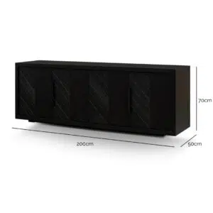 Arlo 2m buffet unit with textured espresso black finish and matte black handles