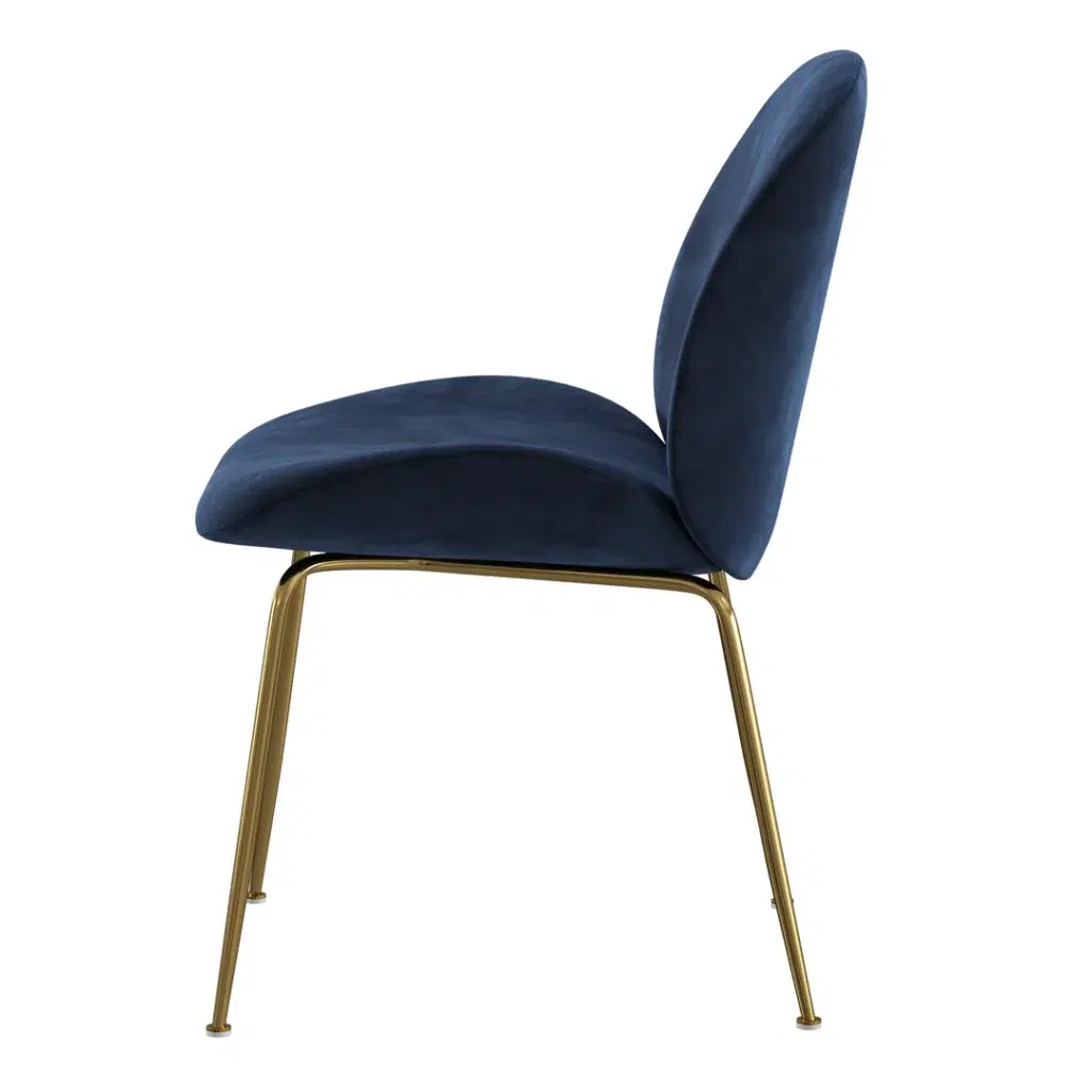 Asta dining chairs in ink velvet with golden legs for modern elegance and comfort