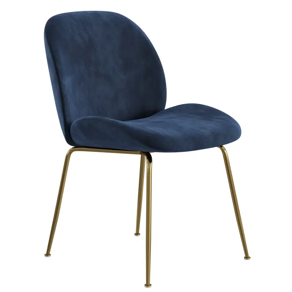 Asta dining chairs in ink velvet with golden legs for modern elegance and comfort