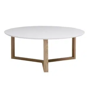 Aurora round coffee table with durable MDF top and solid rubberwood base for living room