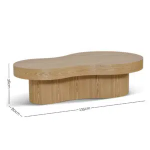 Ava 1.35m Natural Coffee Table Engineered Wood, Contoured Design Durable Living Room Use