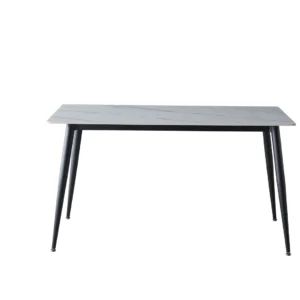 Bentley Snow White ceramic dining table with marble effect and black metal frame