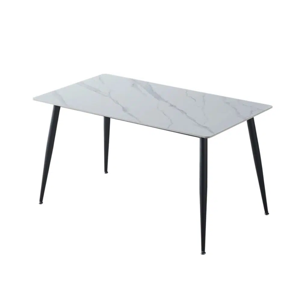 Bentley Snow White ceramic dining table with black metal frame for compact spaces