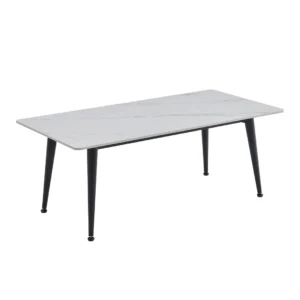 Bentley coffee table with snow white ceramic top and black metal legs for modern homes