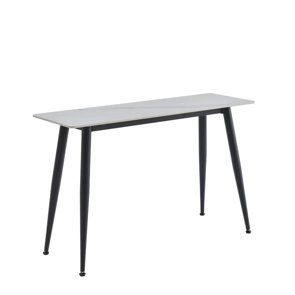 Bentley console table with snow white ceramic top and black metal legs for modern homes