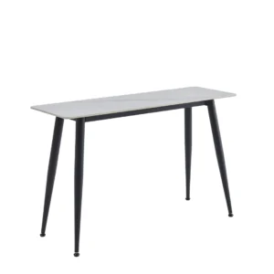 Bentley console table with snow white ceramic top and black metal legs for modern homes