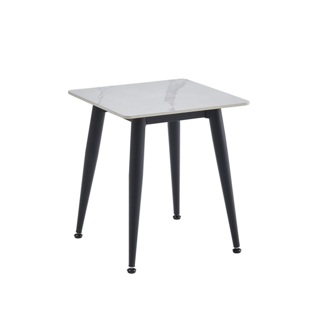 Bentley side table in snow white ceramic with black metal legs for modern spaces