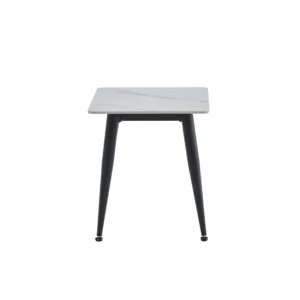 Bentley side table in snow white ceramic with black metal legs for modern spaces
