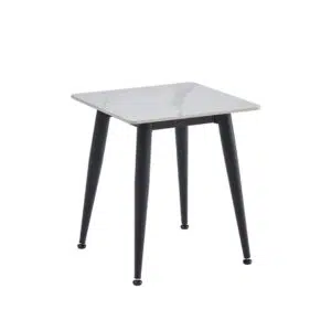 Bentley side table in snow white ceramic with black metal legs for modern spaces