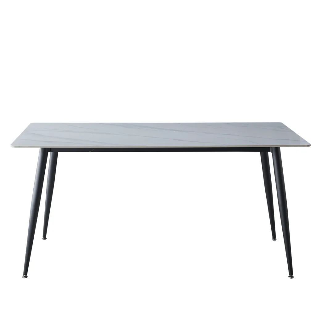 Bentley dining table with snow white ceramic top and black metal frame for modern homes